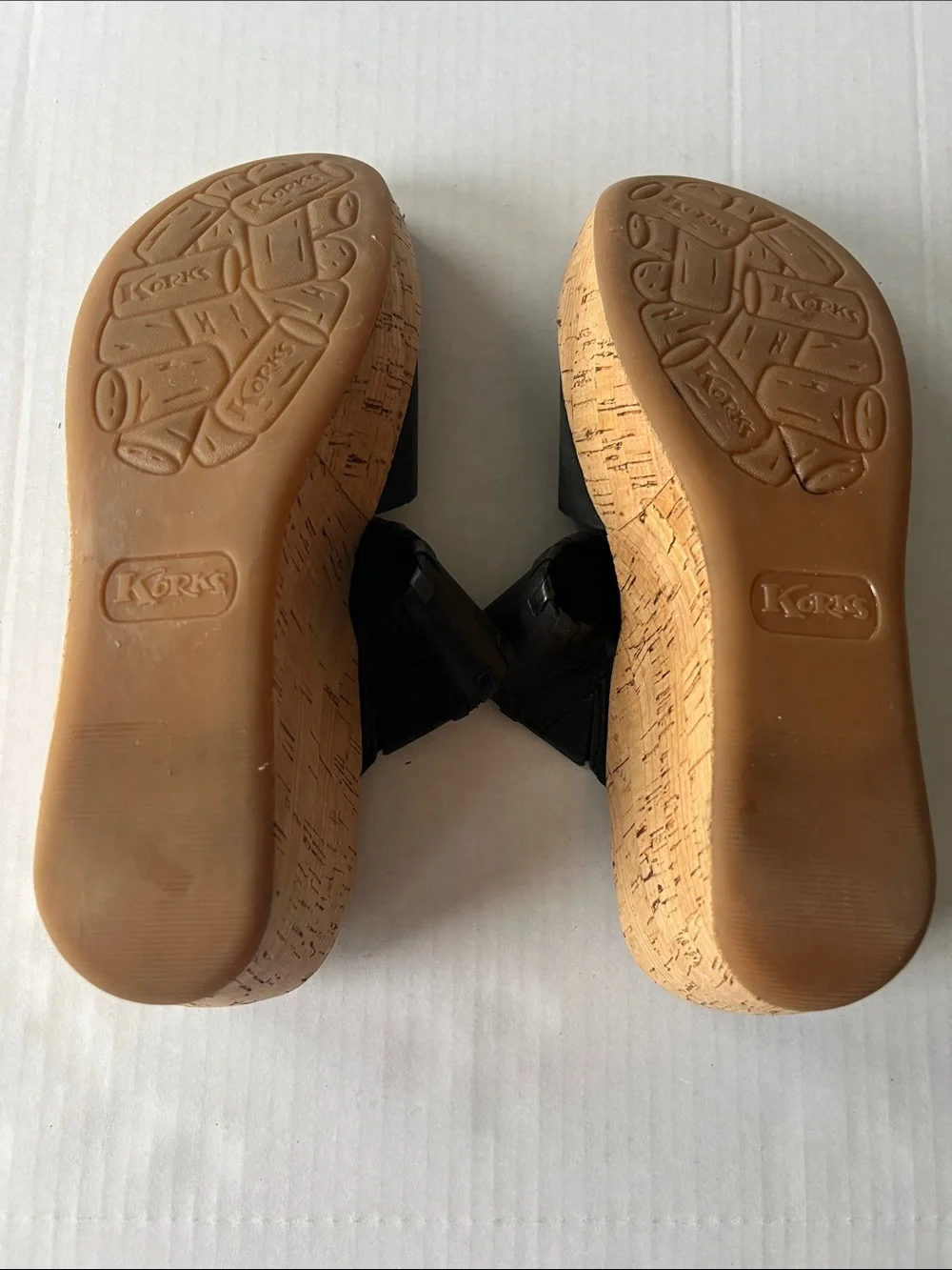 Korks Kendri Black Leather Double Strap Cork Footbed Comfort Slide Sandals Women